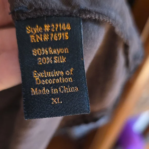 Soft Surroundings Chocolate Velvet Top with Floral Embroidery, Size XL. - Picture 9 of 9